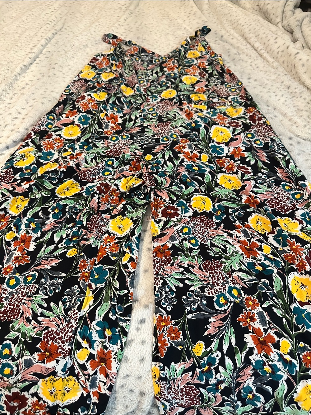 NATURAL LIFE Black Floral Jumpsuit with Yellow, Teal & Rust Flowers